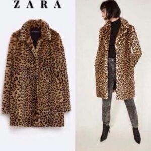 Zara Brown Leopard Print Teddy Jacket